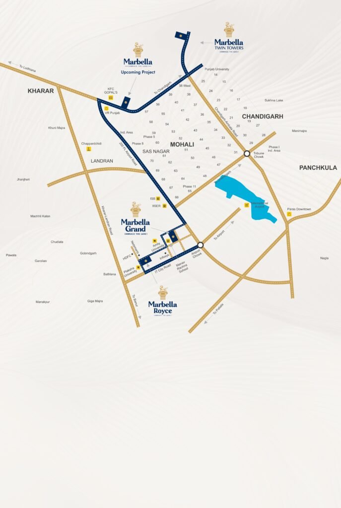 Aerial view of Marbella Royce Mohali Punjab’s tallest luxury residential towers